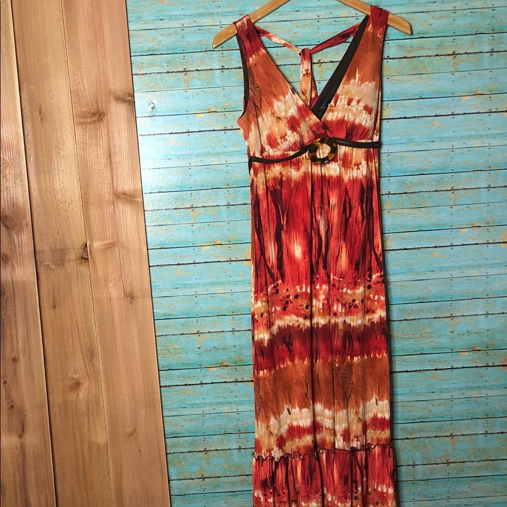 Iz Byer California Tie Dye Boho Dress Maxi Orange